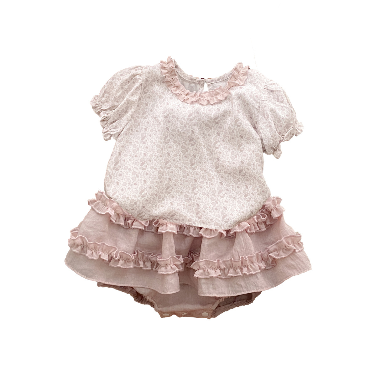 Short Sleeve T-Shirt with Bloomer Cake Skirt, 2-Piece Set for Baby Girls