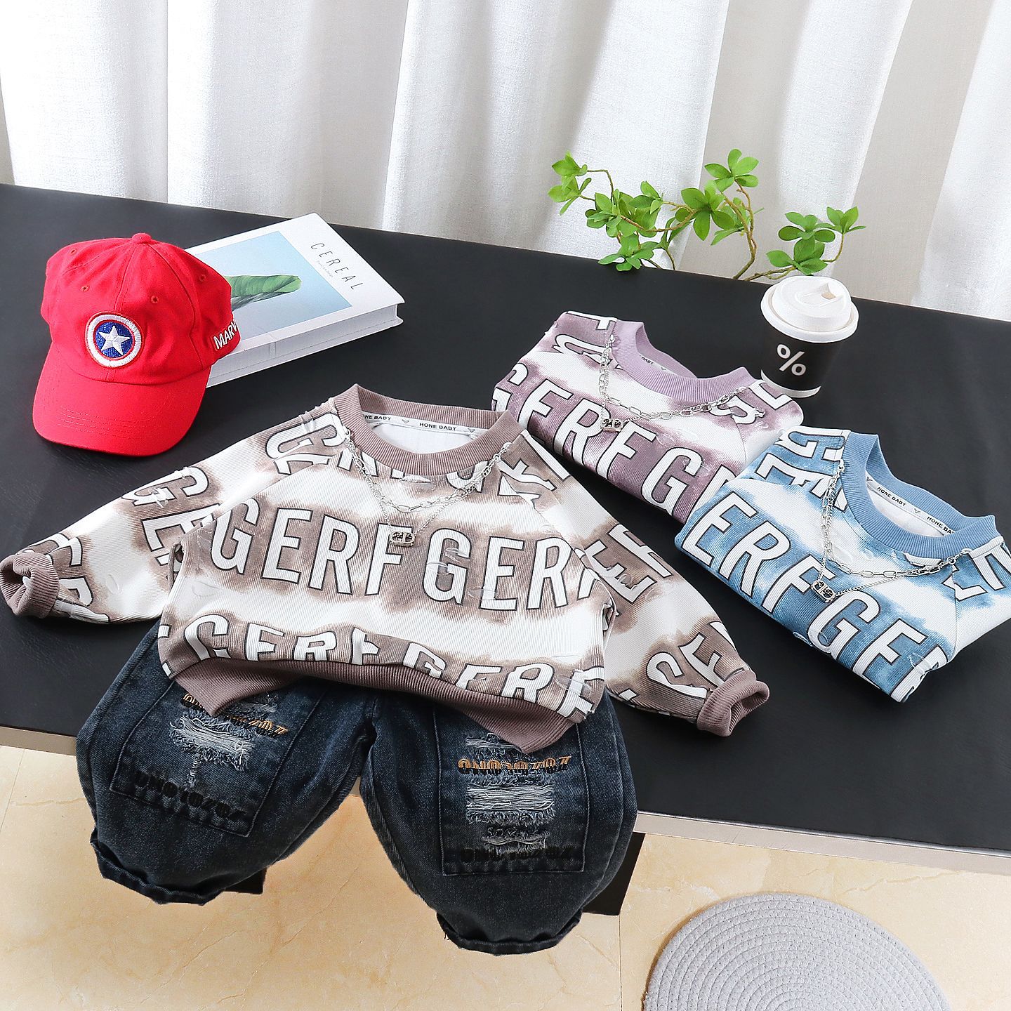 Hanging chain letter hoodie two-piece set baby casual clothes