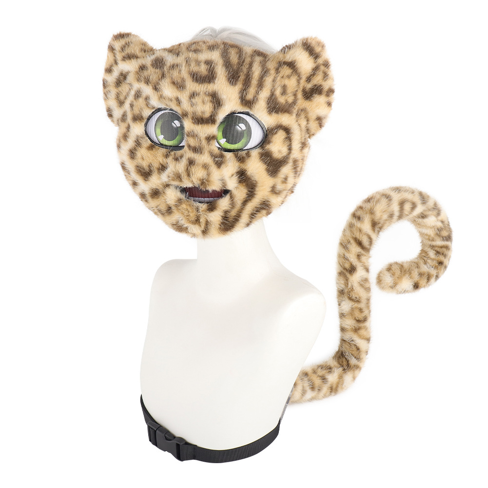 Halloween Realistic Leopard Print Mask with Faux Fur Tail, Full Face Cover, Leopard Cat Cosplay