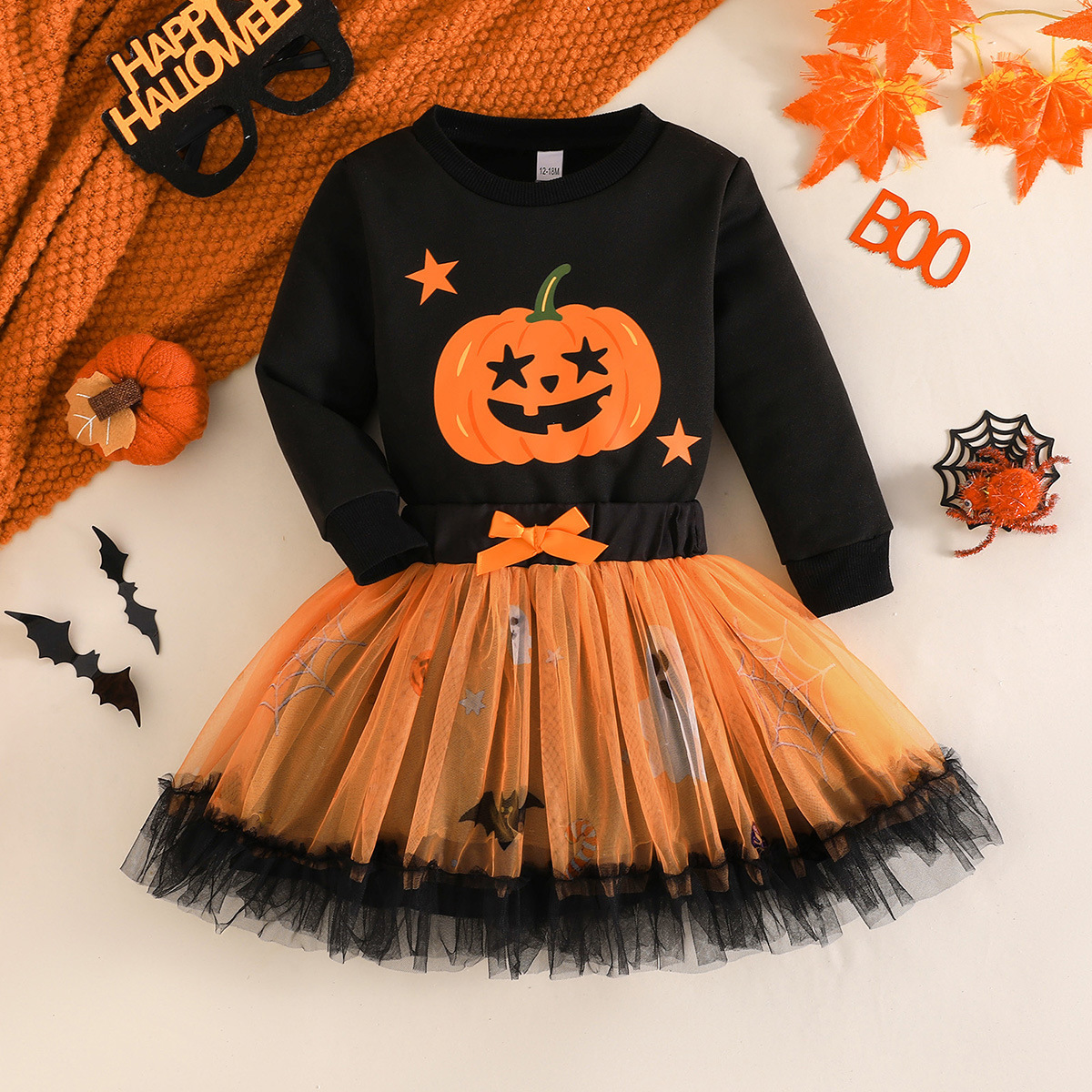 Pumpkin Hoodie Ghost Mesh Skirt Costume for Girls detail image 1