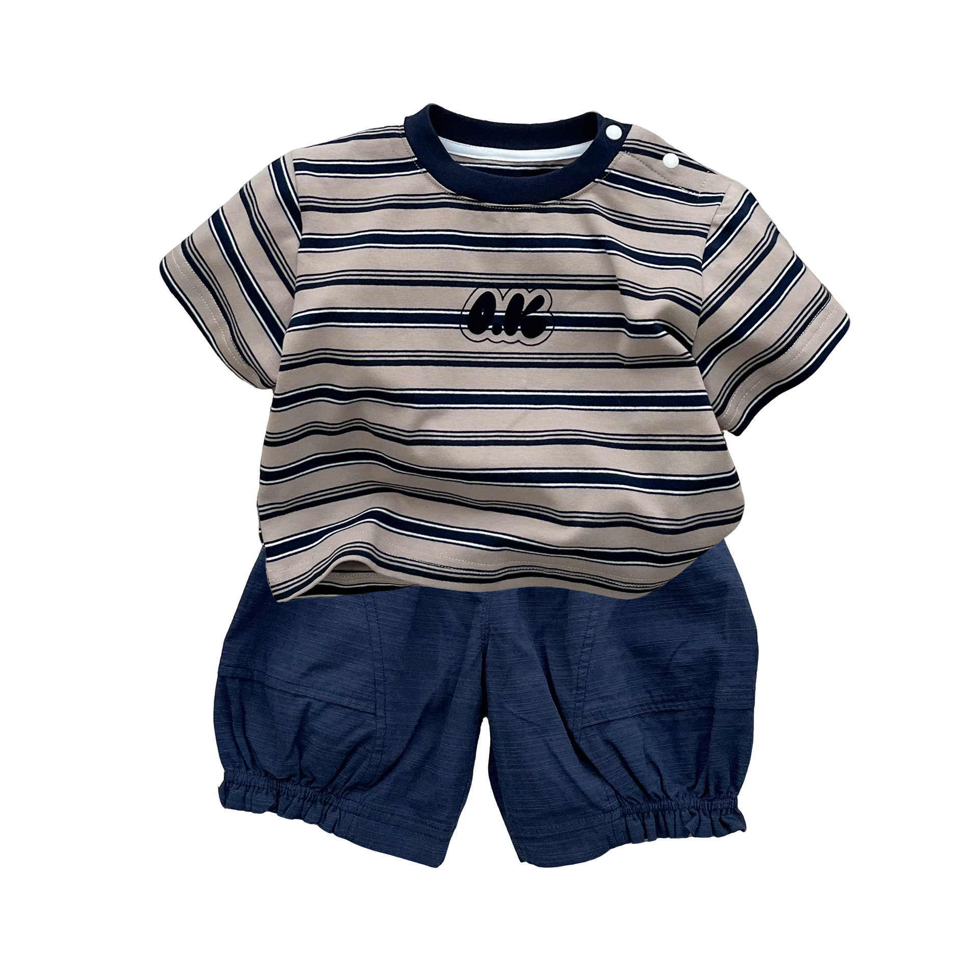 Cool Stripe Two-Piece Casual Short Sleeve Trendy Mid-Length Pants Kids Clothing