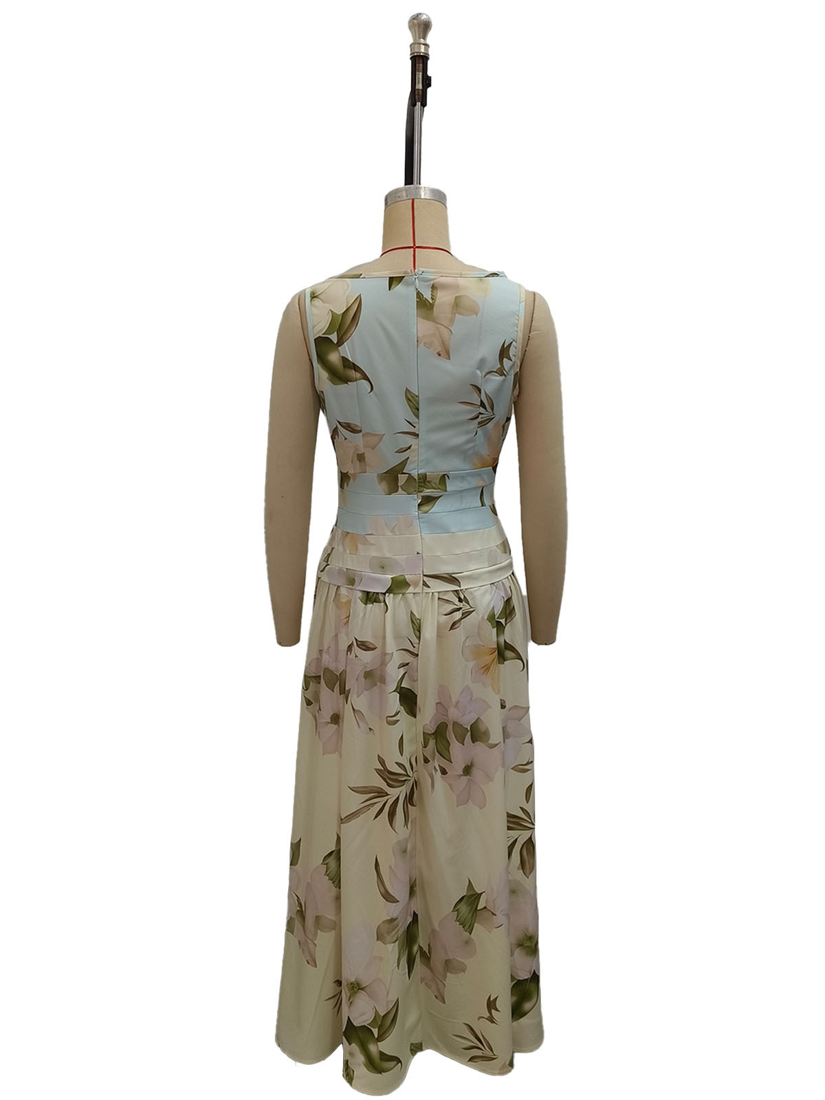 Women's Floral Print Sleeveless Backless Maxi Dress - side view showing A-line skirt silhouette