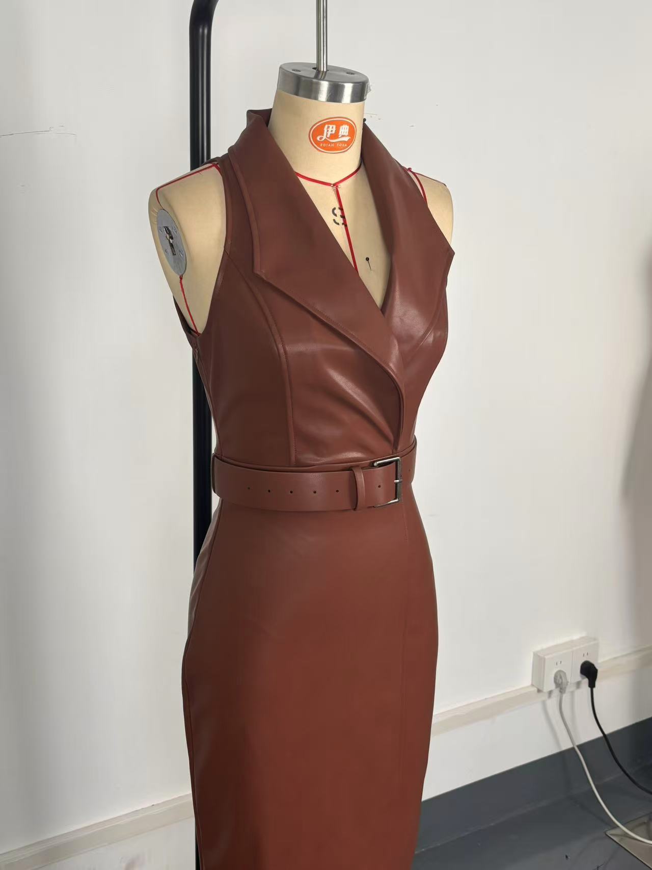 Women's PU leather pencil dress in black - elegant evening outfit