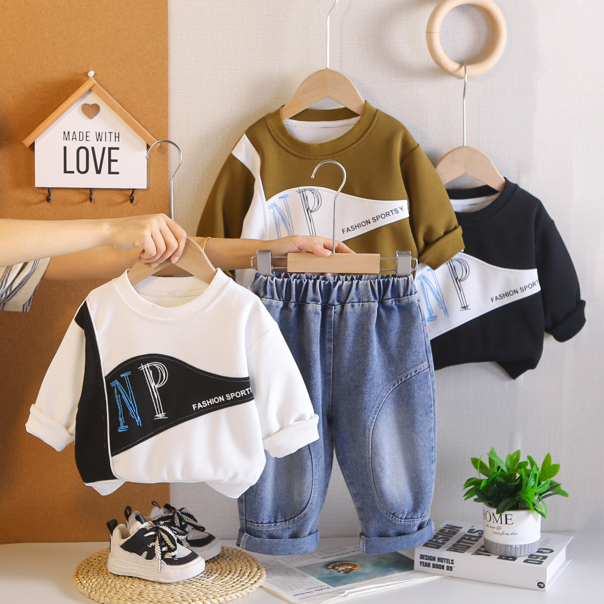 Children's Spring and Autumn Baby Casual Hoodie Long Sleeve Two Piece Set