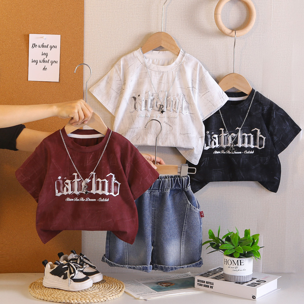 Boys' letter short sleeved clothes two-piece set