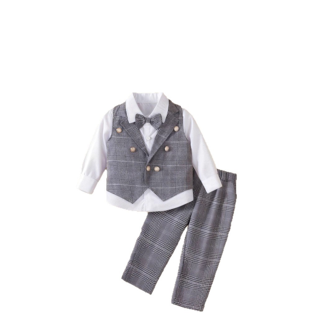 Children's Suit Checkered Vest Set Long Sleeve Shirt