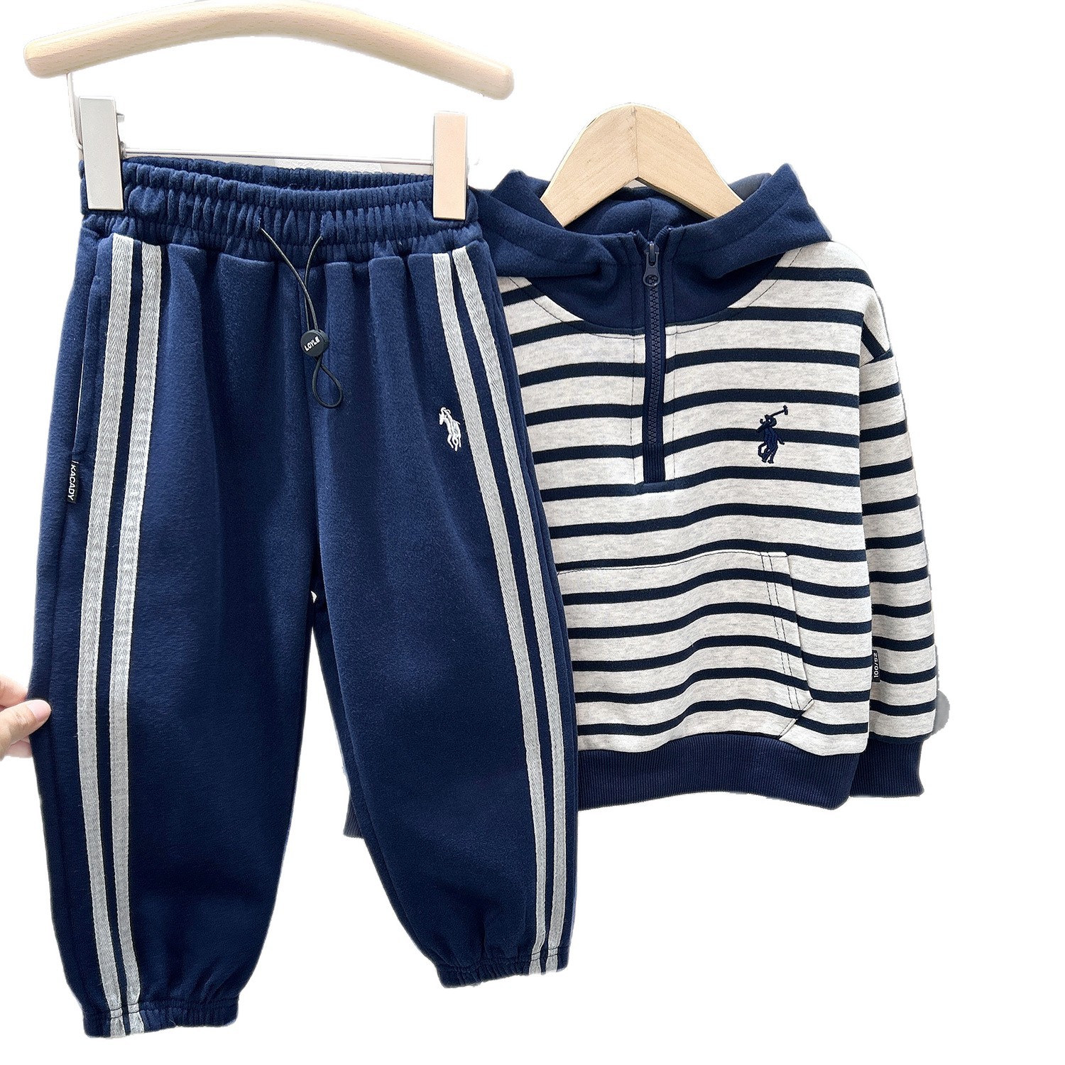 Pantalon à rayures verticales avec revers pour garçon, jogging bébé
