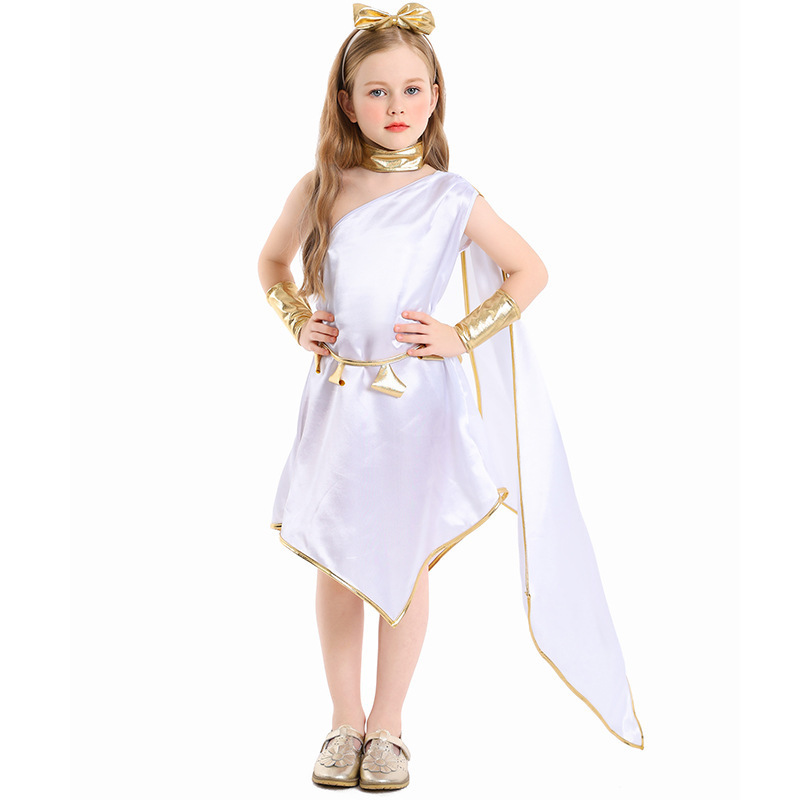Halloween Greek Mythology Goddess Cosplay Costume White Off-Shoulder Dress Stage Wear