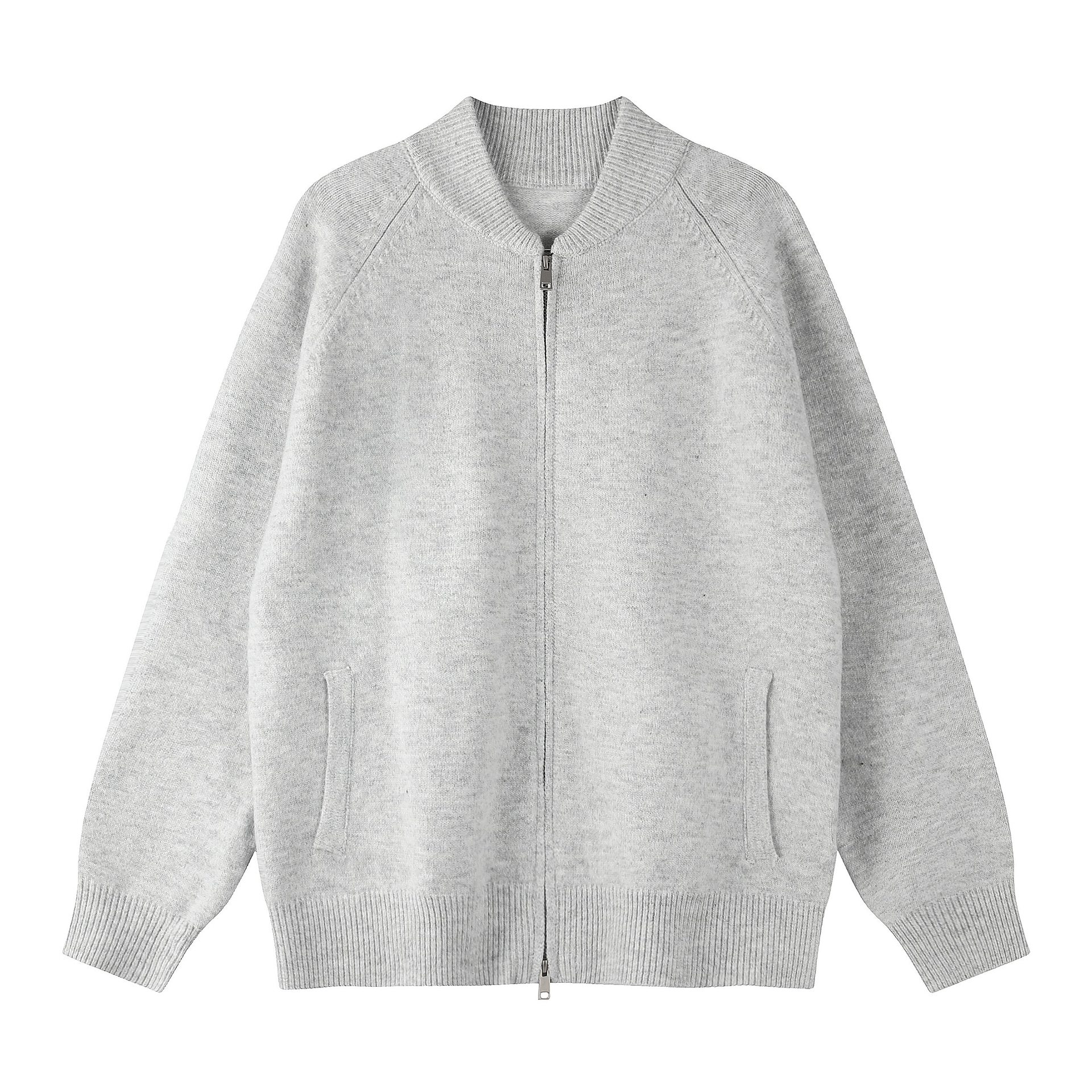 Minimalist Solid Color Baseball Collar Double-Zip Cardigan Sweater for Men