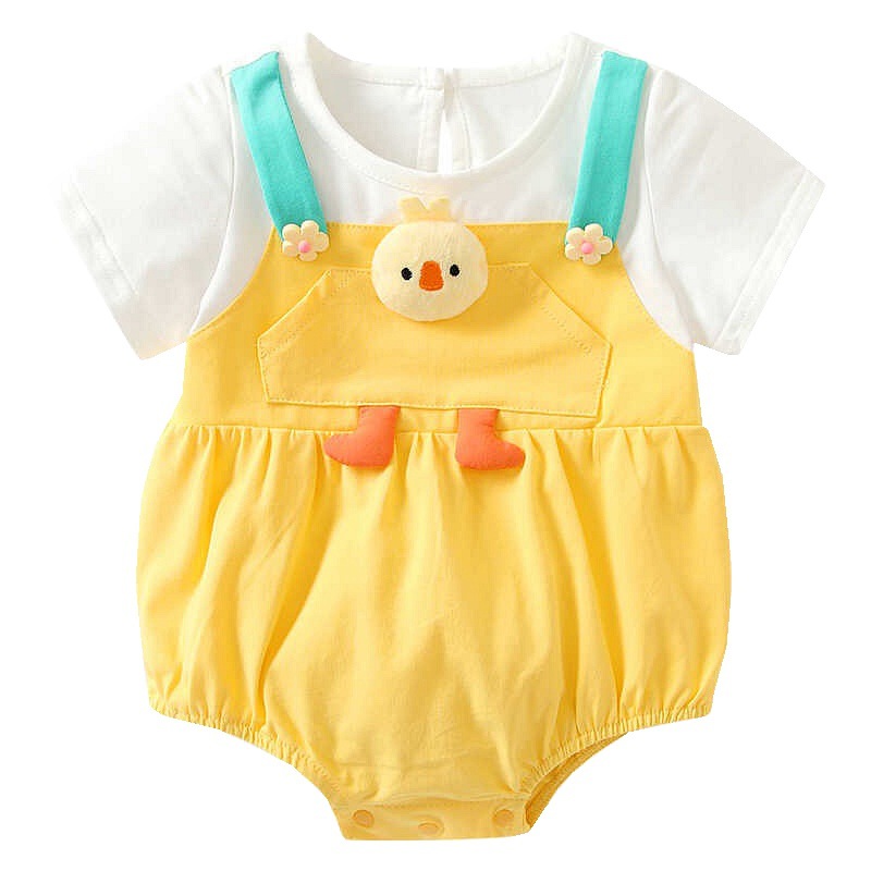 Short Sleeve Bodysuit omper Newborn Onesie Faux Two-Piece Outing Crawler Lightweight Summer