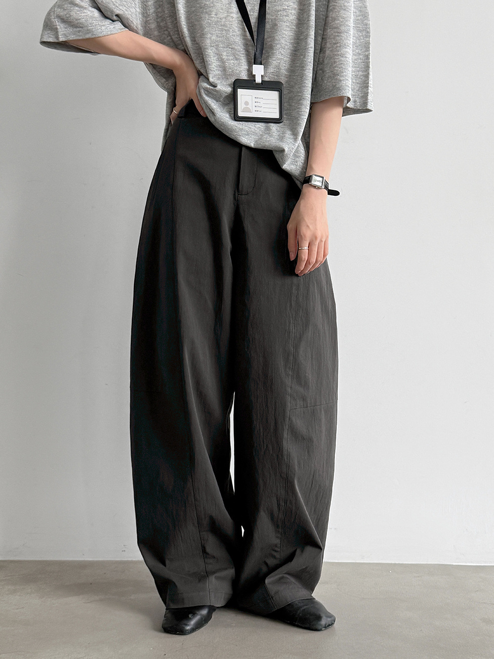 Curved-Seam Wide-Leg Trousers