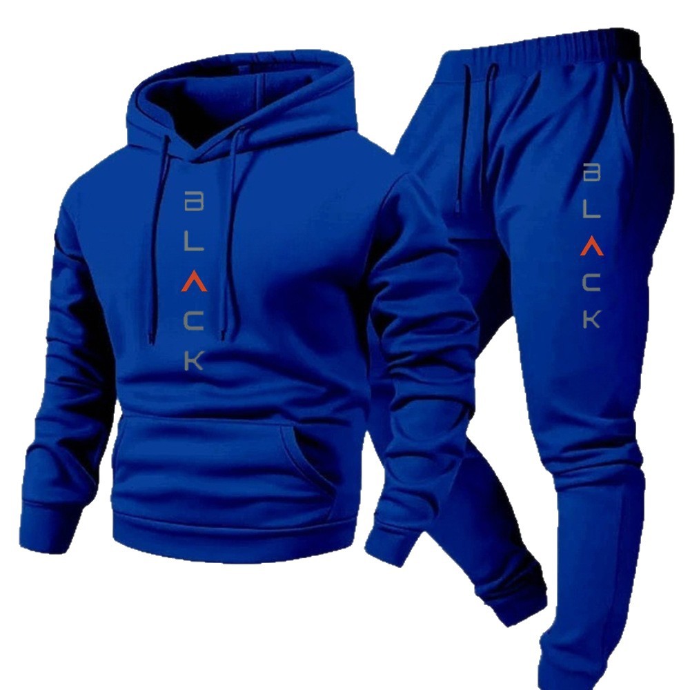 Vintage Black Letter Print Men's 2-Piece Long Sleeve Hoodie Sweatshirt and Sweatpants Set
