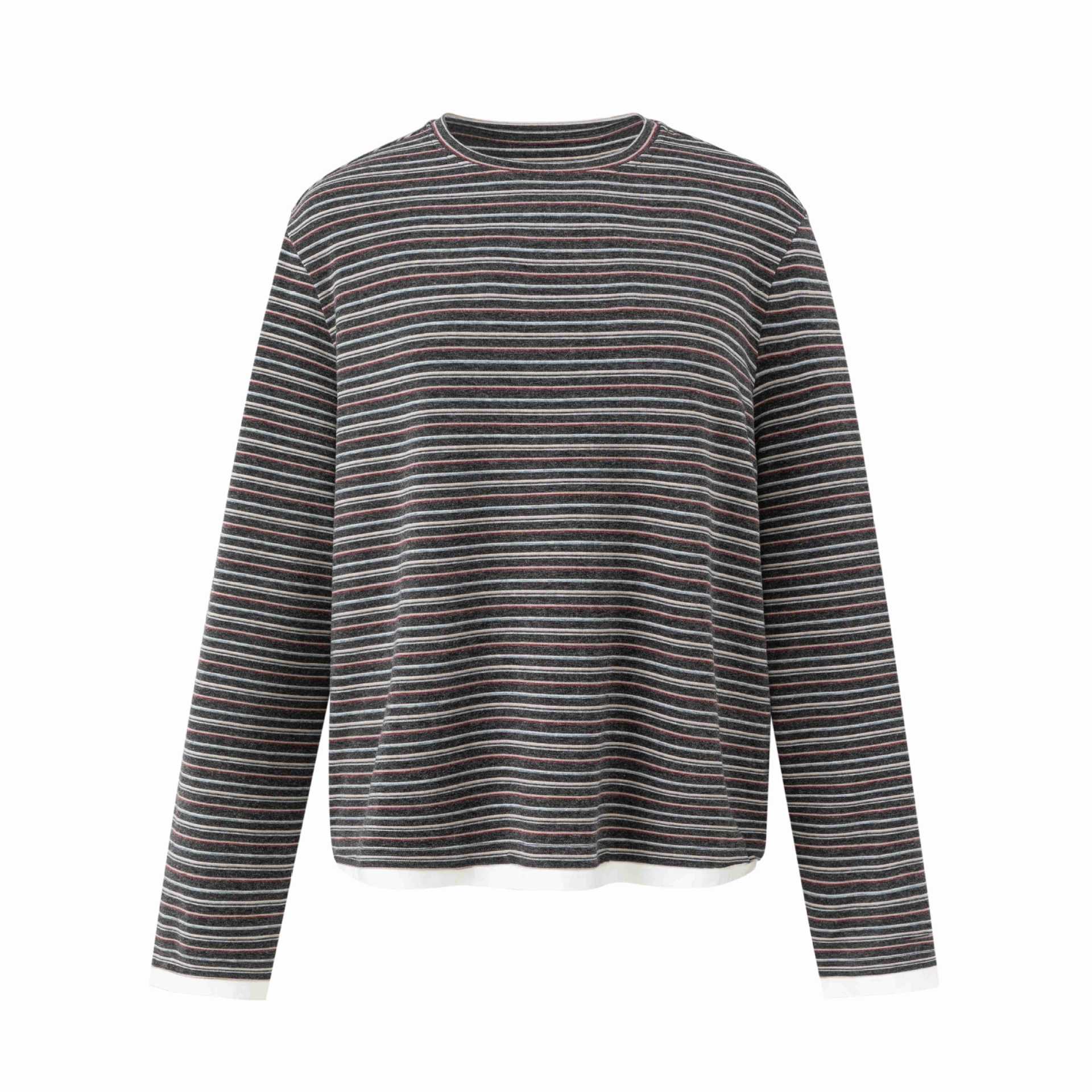 Loose Color-block Striped Mock Two-piece Long Sleeve T-shirt for Men
