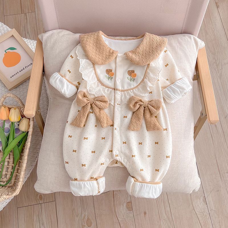 Baby Romper, Sweet Girl Baby, Cute Princess Look, Stylish Outing Double-Layered Crawler Suit