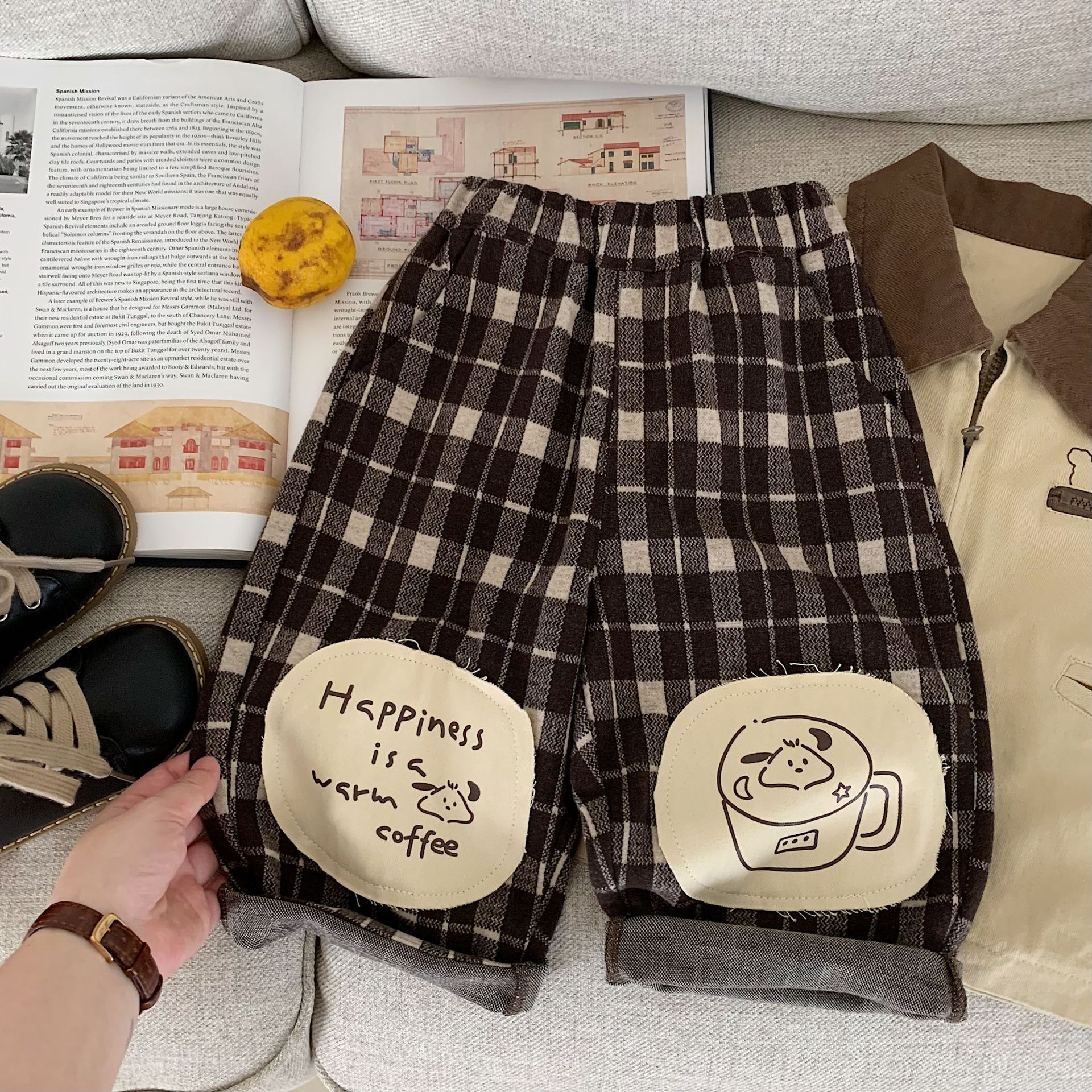 Casual and versatile checkered autumn clothes for girls long pants