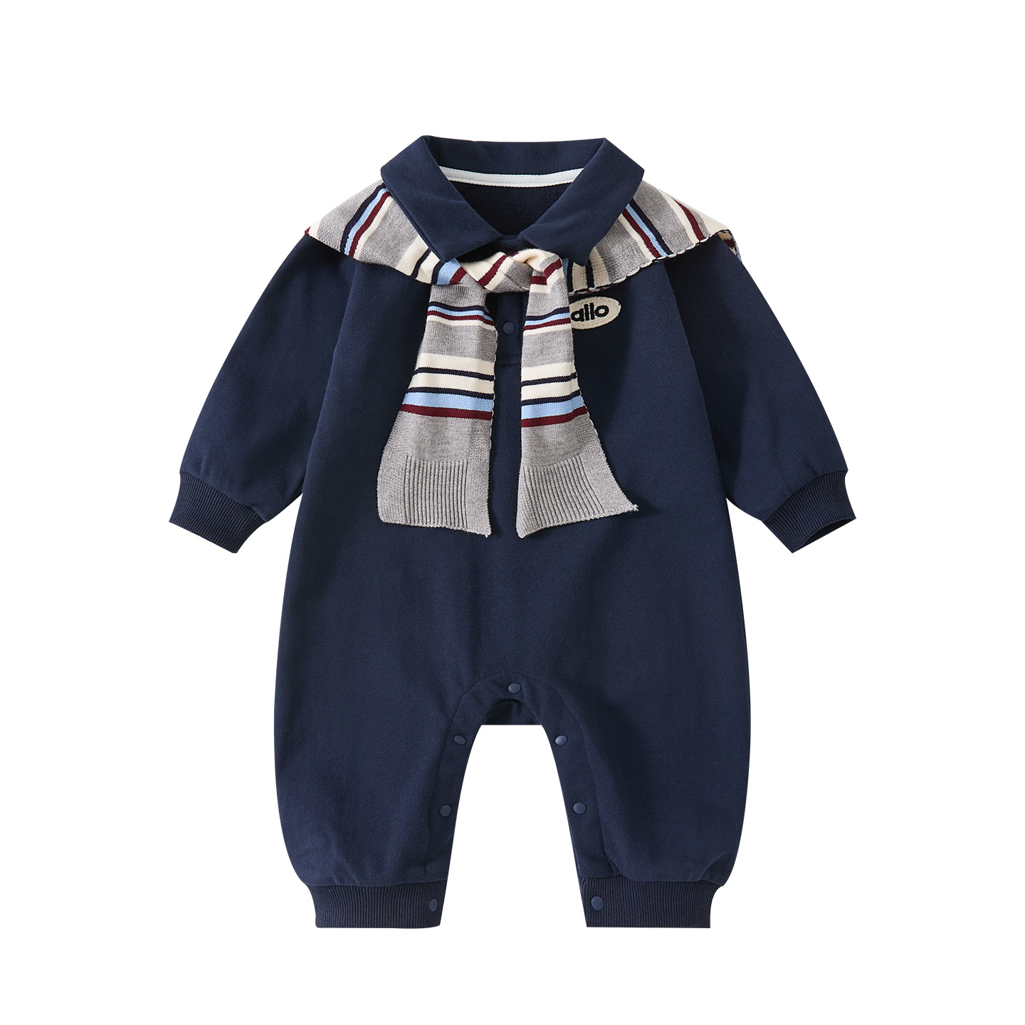 Color-blocked Knit Romper Baby Casual Chic Long Sleeve Open-bottom Crawler