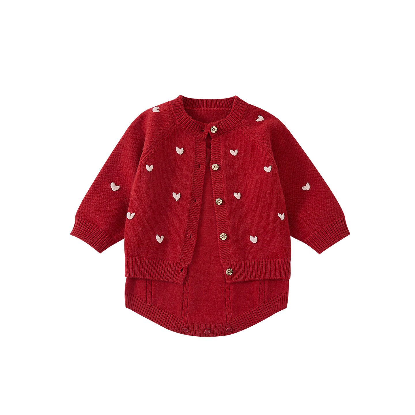 Heart Pattern Open Front Sweater and Romper Two-Piece Outfit
