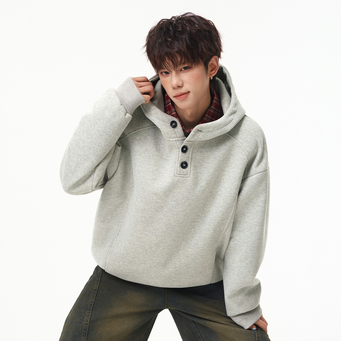 Structural Panel High Neck Hoodie Men's Autumn Wide Simple Heavyweight Loose Solid Color Hoodie
