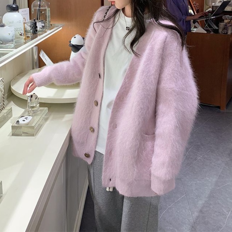 Imitation mink fur loose sweater cardigan jacket