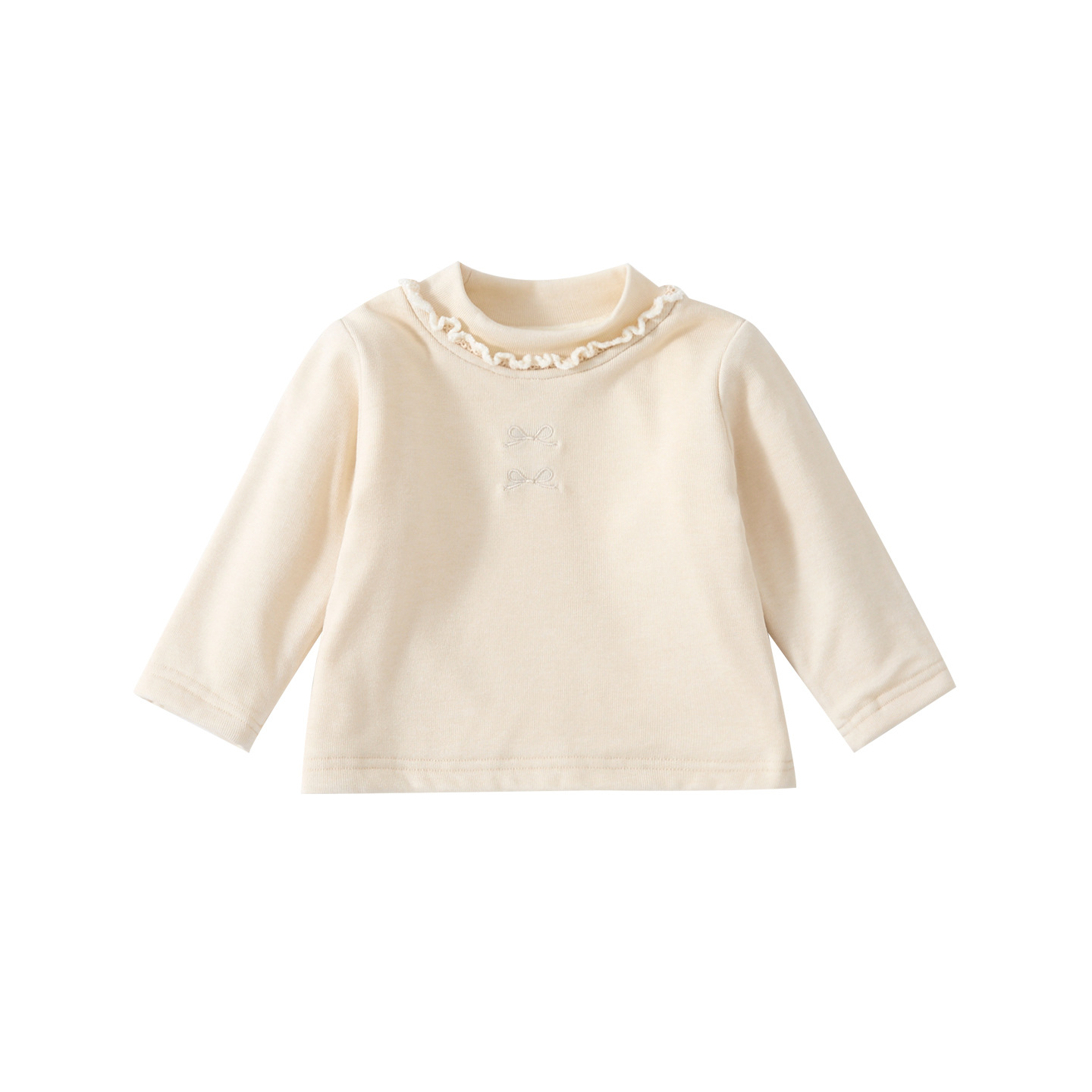 Long Sleeve Top with Ruffled Collar for Baby Girls, Warm and Thickened Cotton Inner Layer