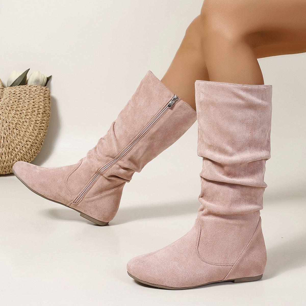 Women's leather boots all colors flat lay
