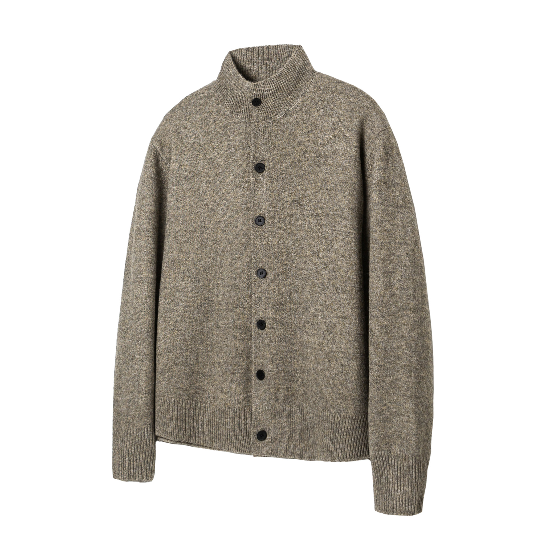 Laid-back Wool Blend Half-High Neck Knit Cardigan