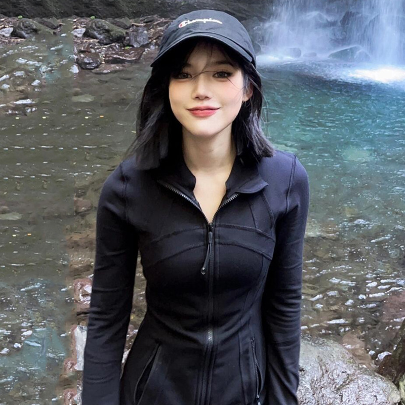 Style Yoga Jacket Outdoor Slim-Fitting Shaping Waist-Cinching Zip-Up High Neck Sports Yoga Long