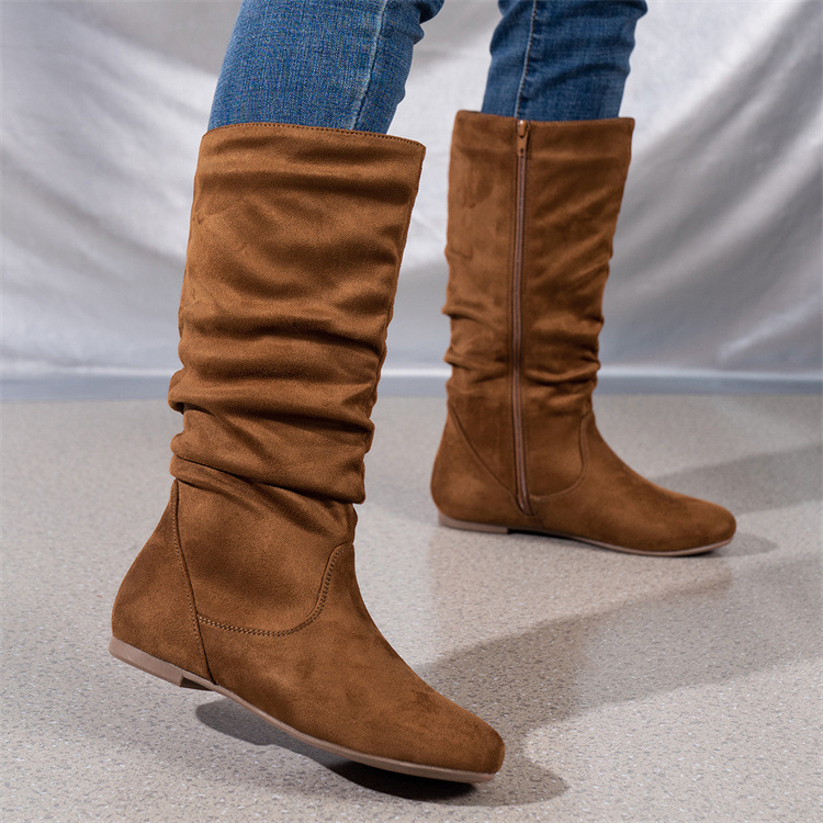 Women's side zip boots – caramel color lifestyle shot