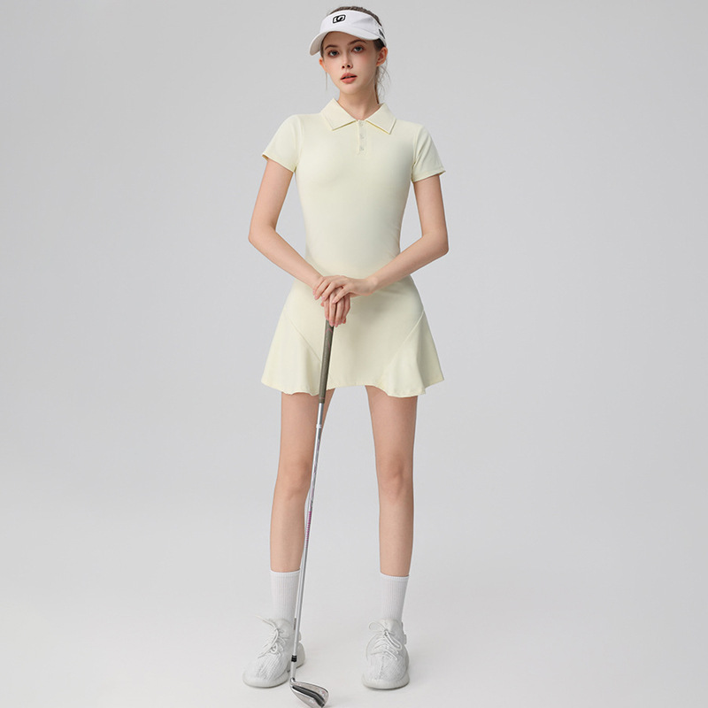Elegant and Stylish Golf-Specific Polo Neck Dress with Short Sleeves, Summer Nylon Shaping High-End