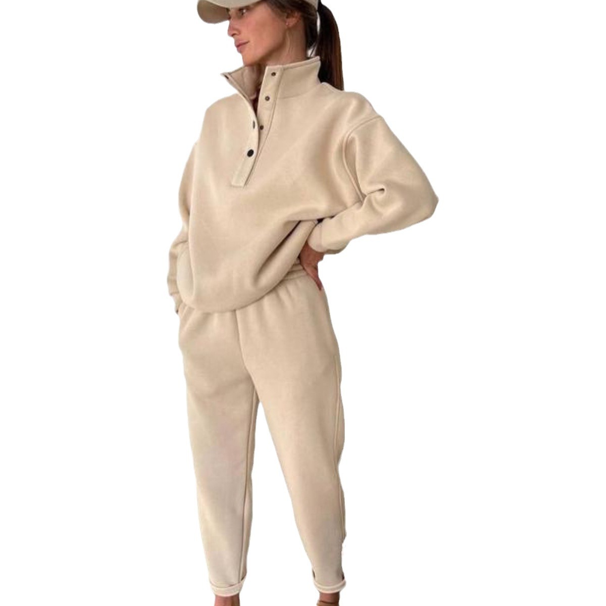 Button-Up Stand Collar Set Two-Piece Women's Outfit
