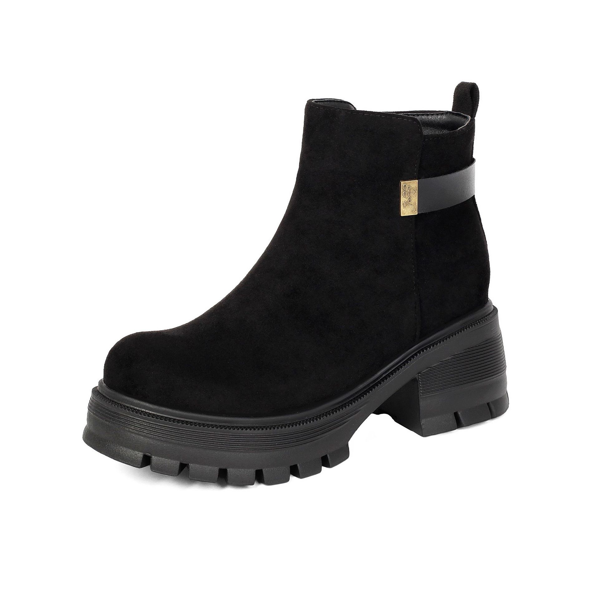 Women's chunky ankle boots – side view showing block heel profile and side zipper