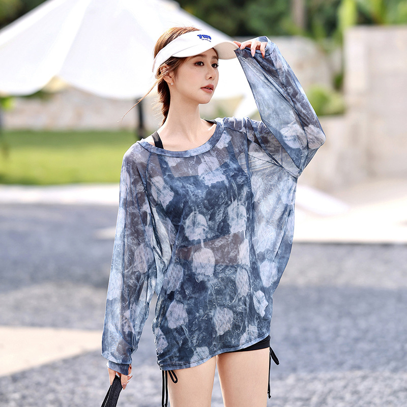 Split Long Sleeve Sun Protection Swimwear for Women, Beach Vacation 3-Piece Set, High-Waisted