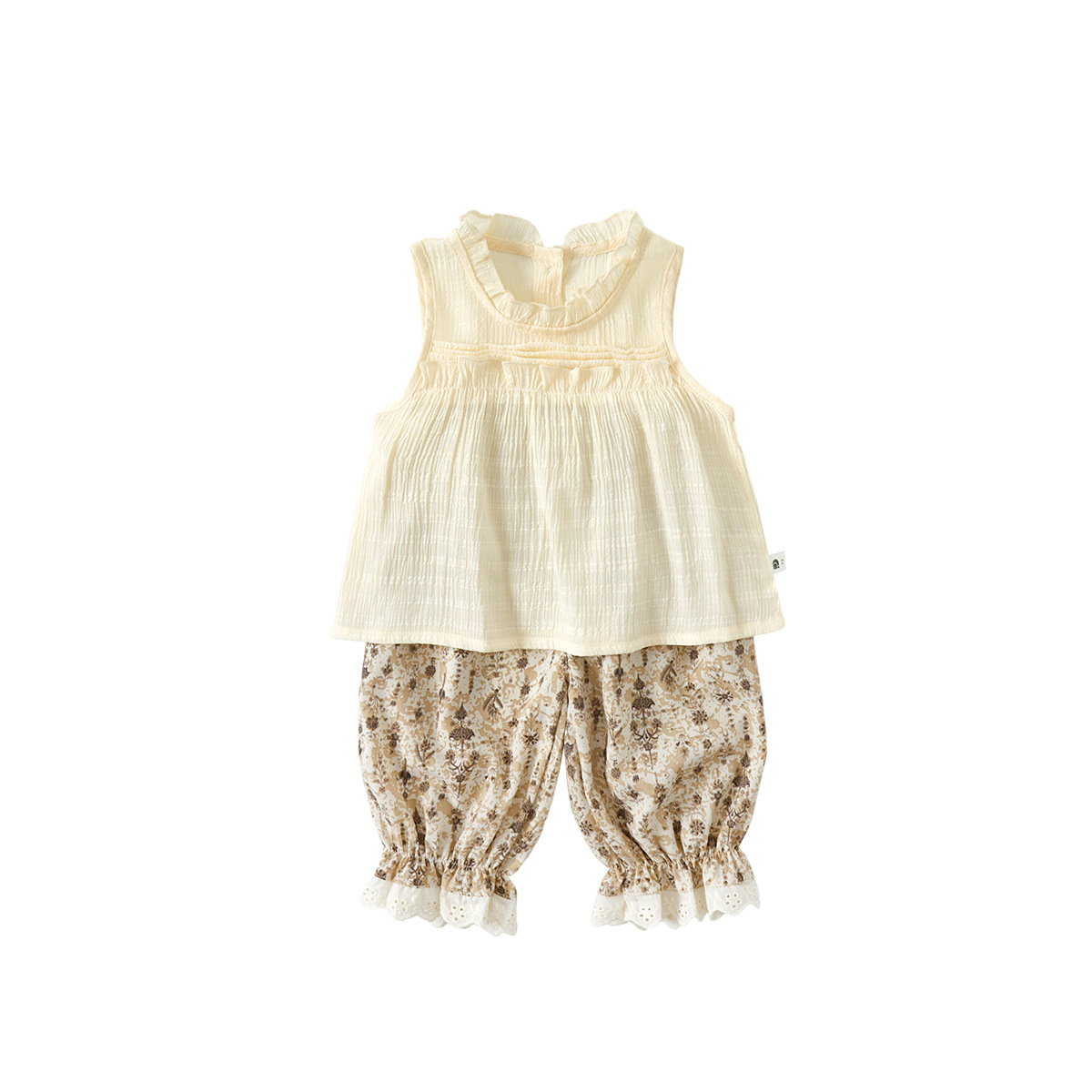 Two-Piece Set with Strap Top and Mosquito-Proof Pants, Lightweight Ruffled Crop Top and Bottoms for