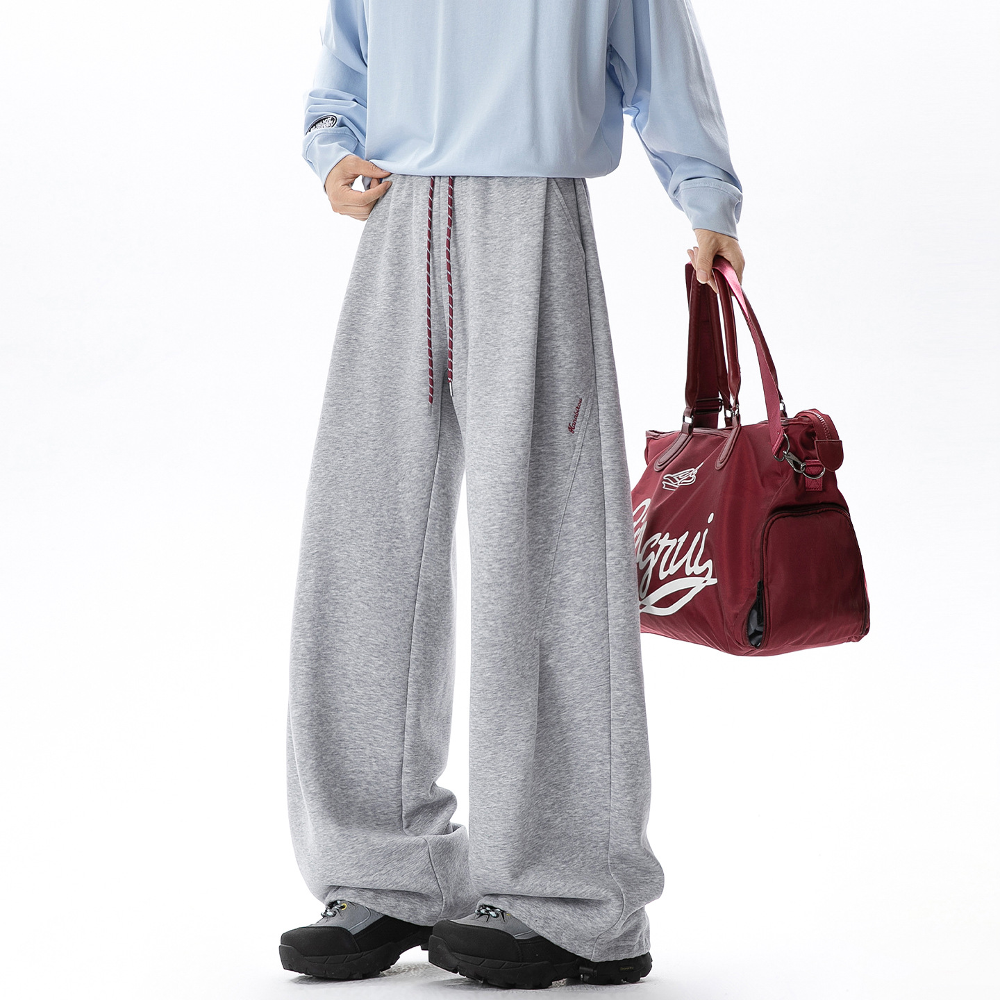 Structural Pane Casual Trousers for Men, Autumn Straight Leg Loose Long Pants with Color-Blocked
