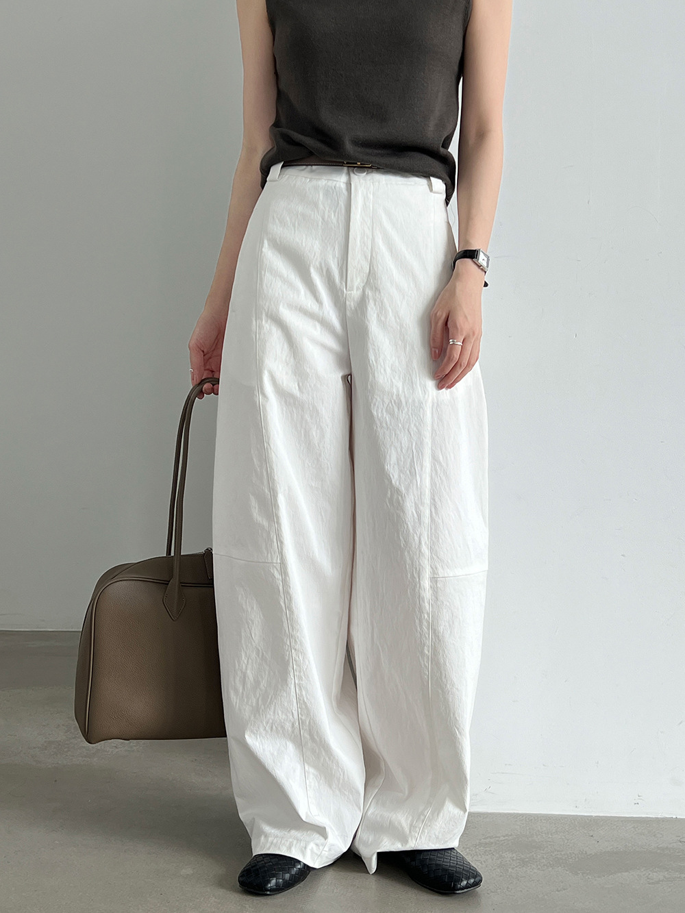 Curved-Seam Wide-Leg Trousers