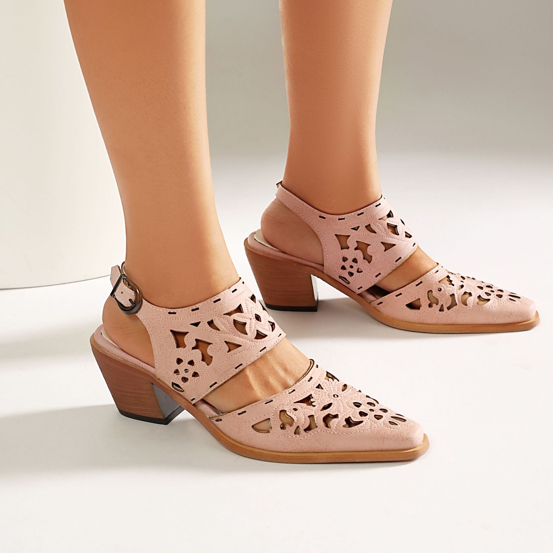 Pointed Toe Hollow Out Western Sandals with Buckle Strap Summer Fashion Women's Shoes Made to order