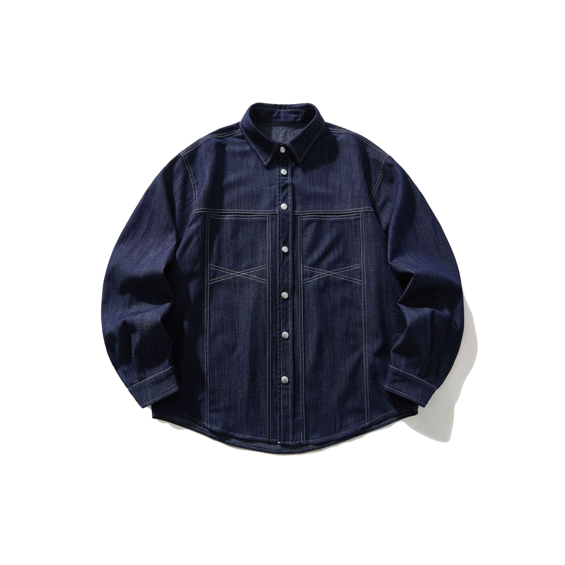Turn-Down Collar Raw Denim Long Sleeve Shirt Men Casual Loose Long Sleeve Shirt