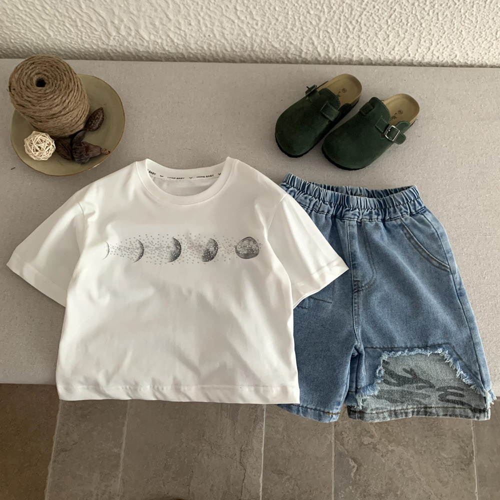 Thin summer baby denim shorts two-piece set