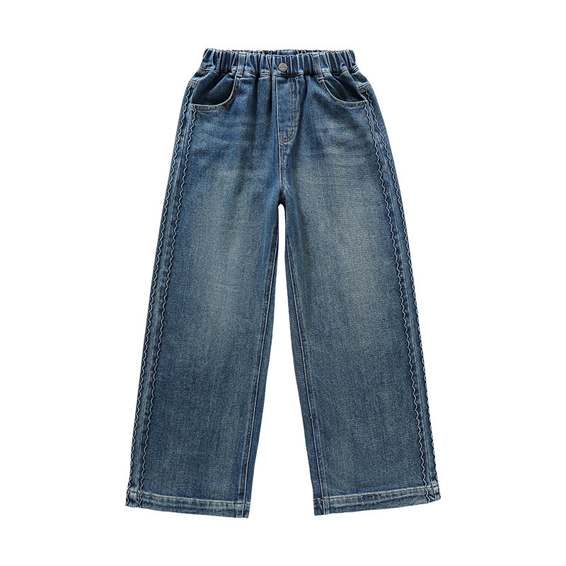 Girls' Jeans Straight Leg Trousers for Kids Stylish and Versatile Wide Leg Long Pants