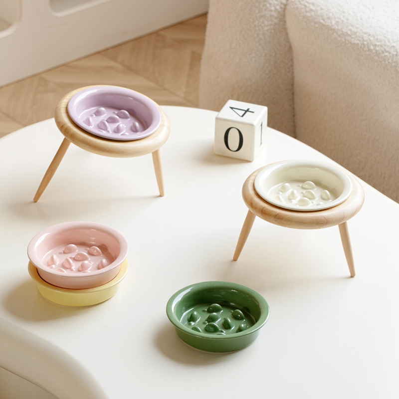 Ceramic Slow Feeding Elevated Cat Bowl Neck Support Cat Food Bowl Pet Ceramic Water for Cats and