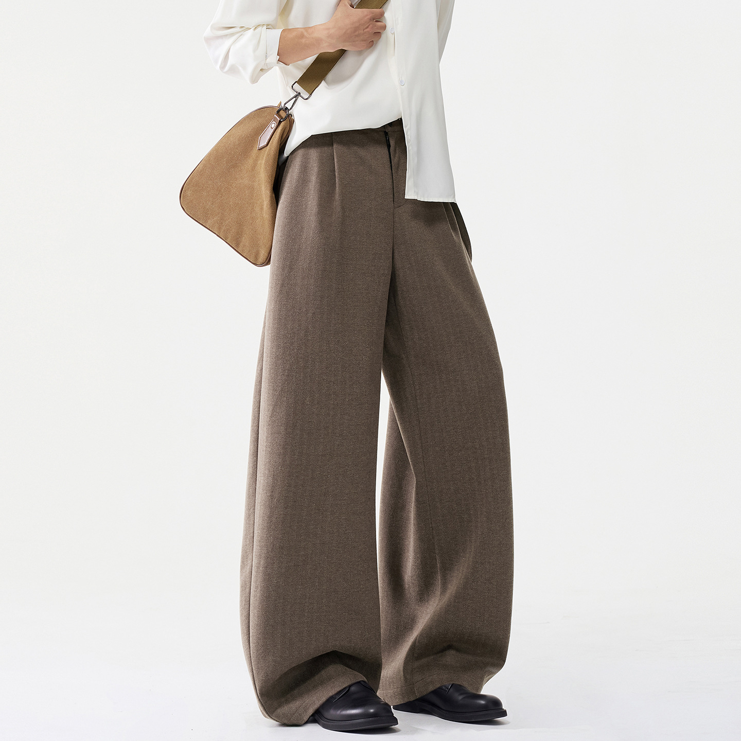 Vintage Luxury Textured Drape Suit Pants for Men | Autumn Heavyweight Loose Silhouette Quality