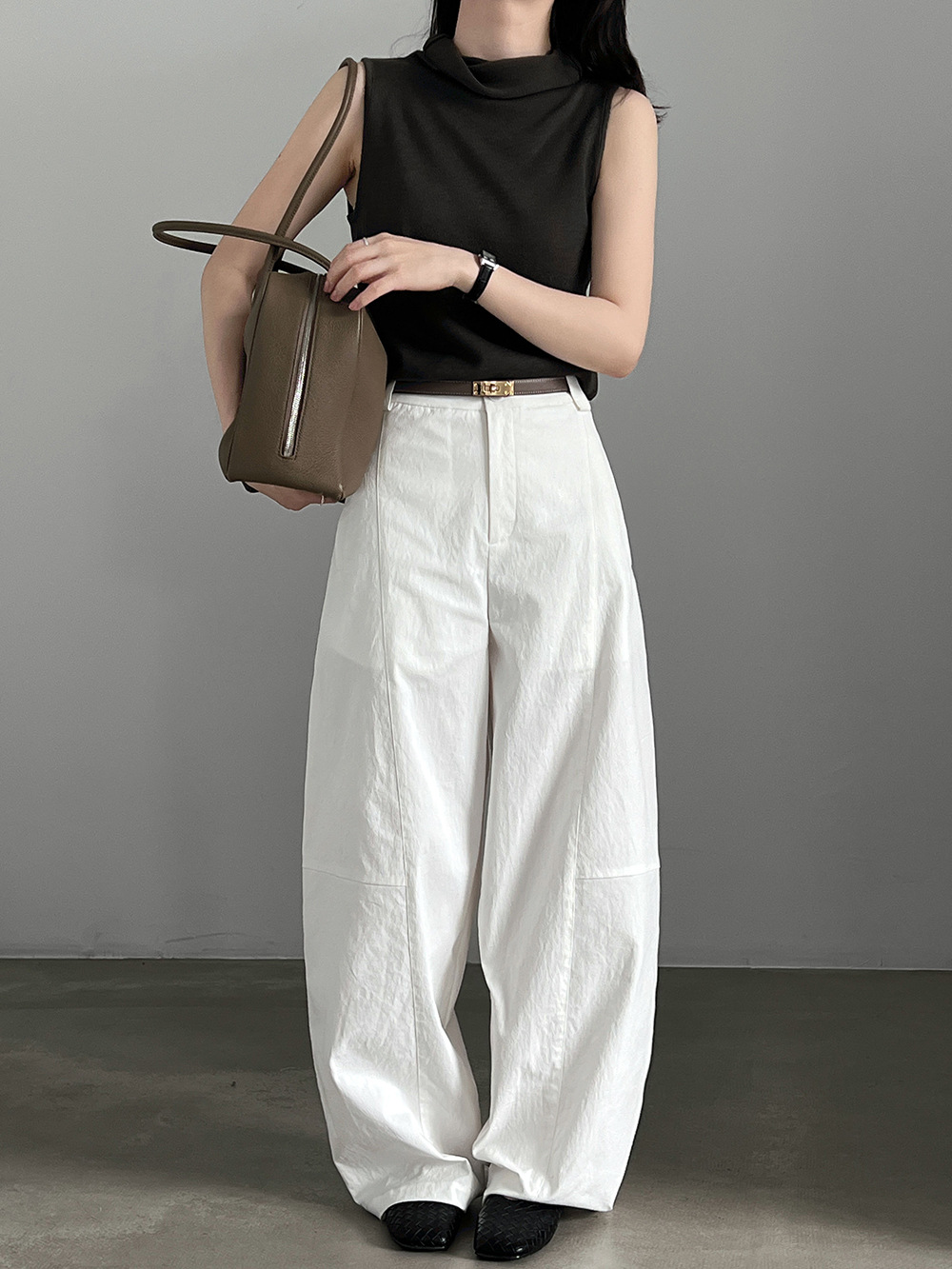 Curved-Seam Wide-Leg Trousers