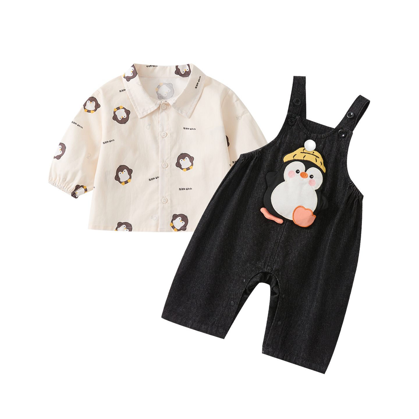 Infant and Toddler Printed Shirt, Boy's Stylish Versatile 3D Cartoon Overalls Two-Piece Set