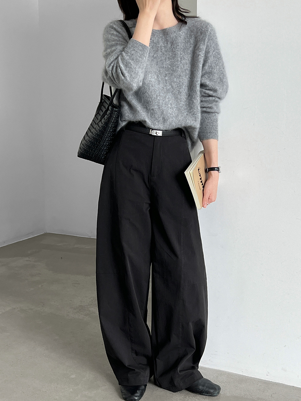 Curved-Seam Wide-Leg Trousers