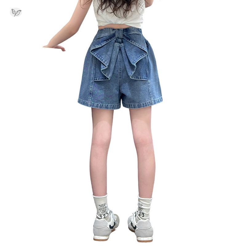 Girls' Denim Shorts Lightweight Butterfly Knot Pants Children's Five-Point Shorts for Older Girls