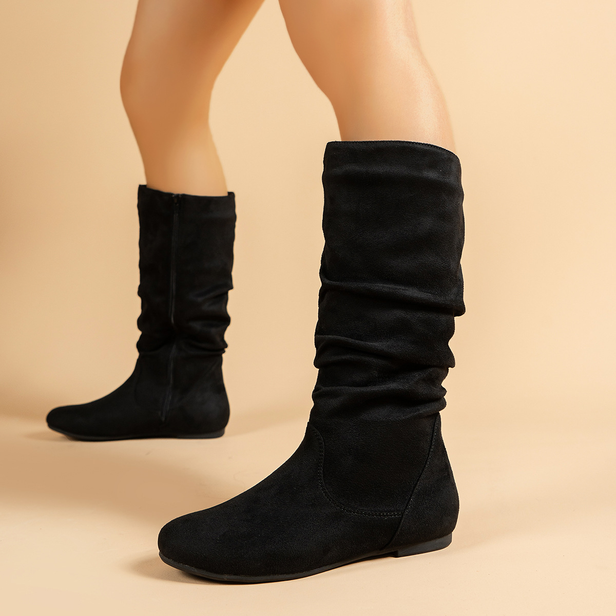 Women's flat boots available in multiple colors – black, caramel, gray, pink, ivory, red, dark khaki