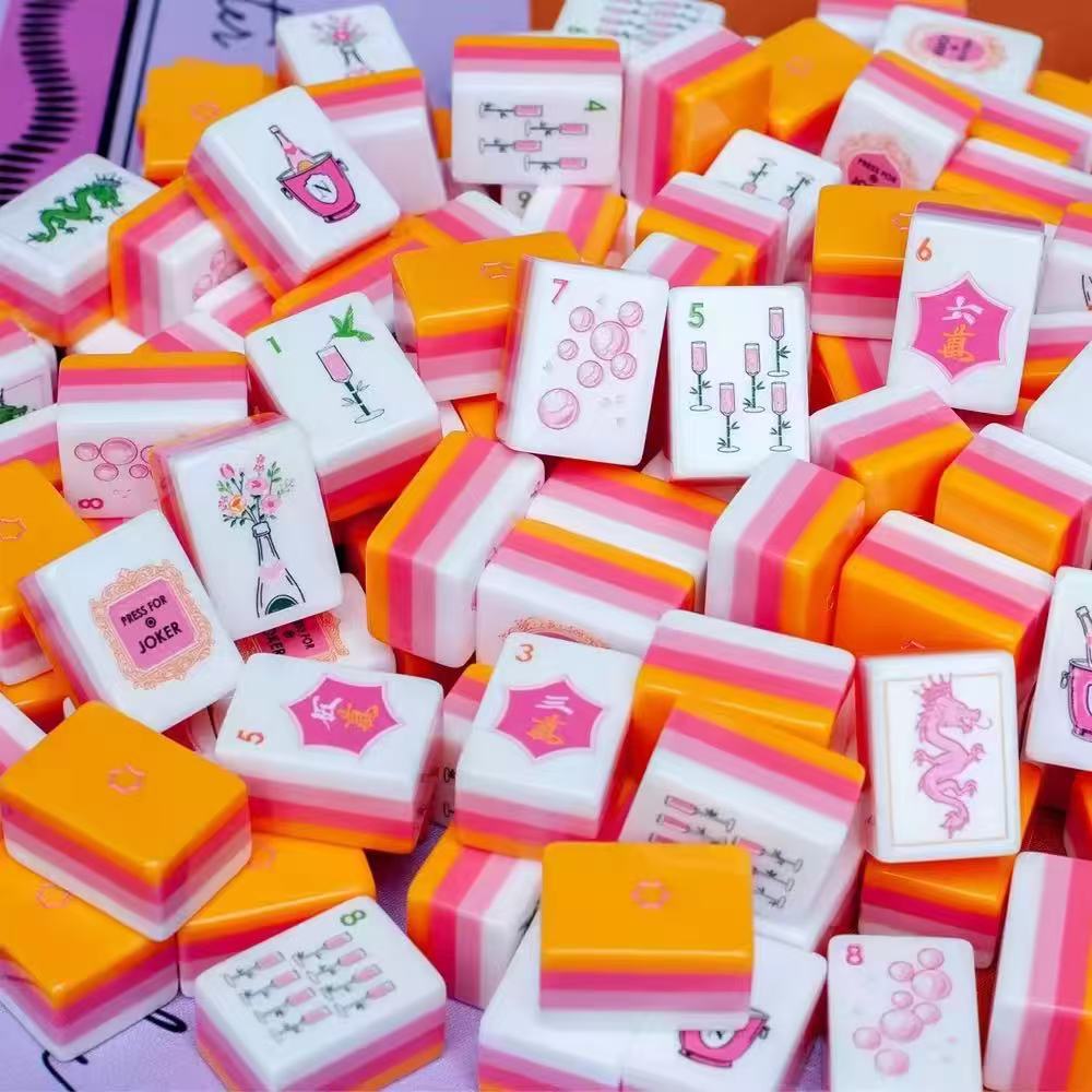 Four-Layer Orange Champagne Acrylic American Mahjong Tiles, Hand-Operated Portable Creative Outdoor