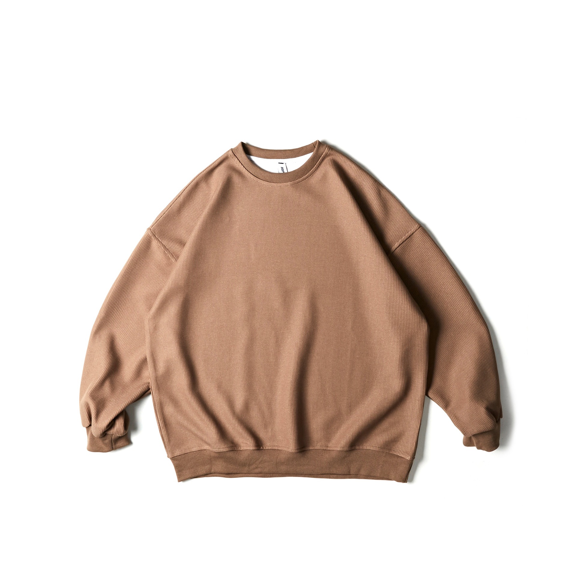Solid Color Long Sleeve Round Neck Loose Fit Waffle Knit Pullover Hoodie for Men
