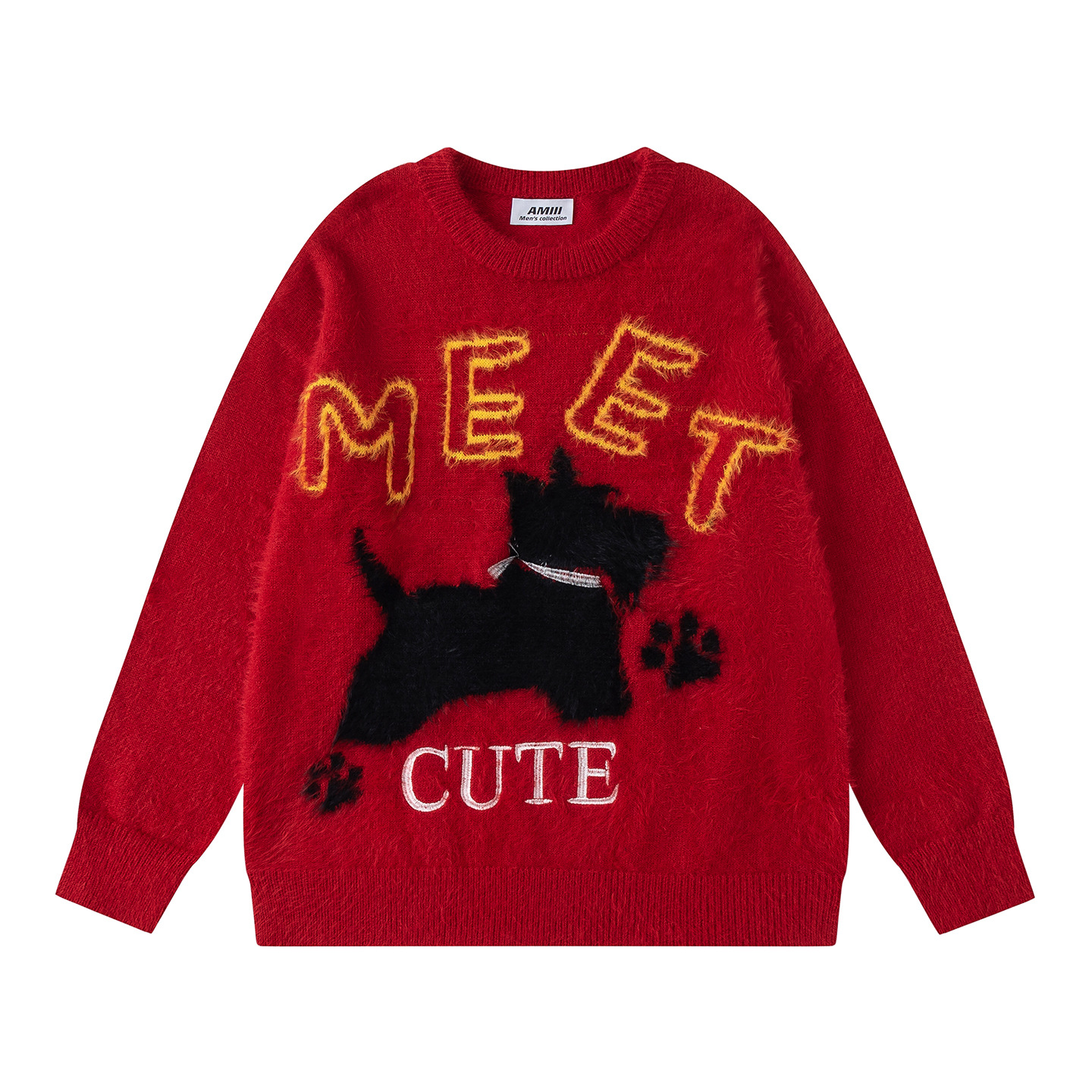 Round neck jacquard puppy sweater