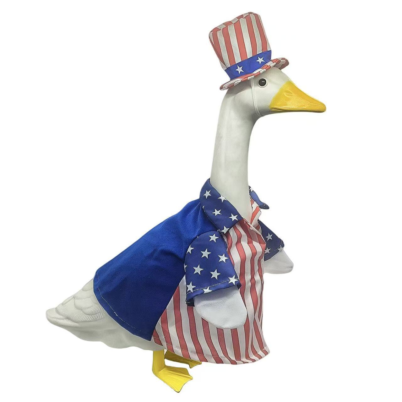 PorchGooseCostume Independence Day Flag Porch Goose Yard Decoration Goose Figurine Costume